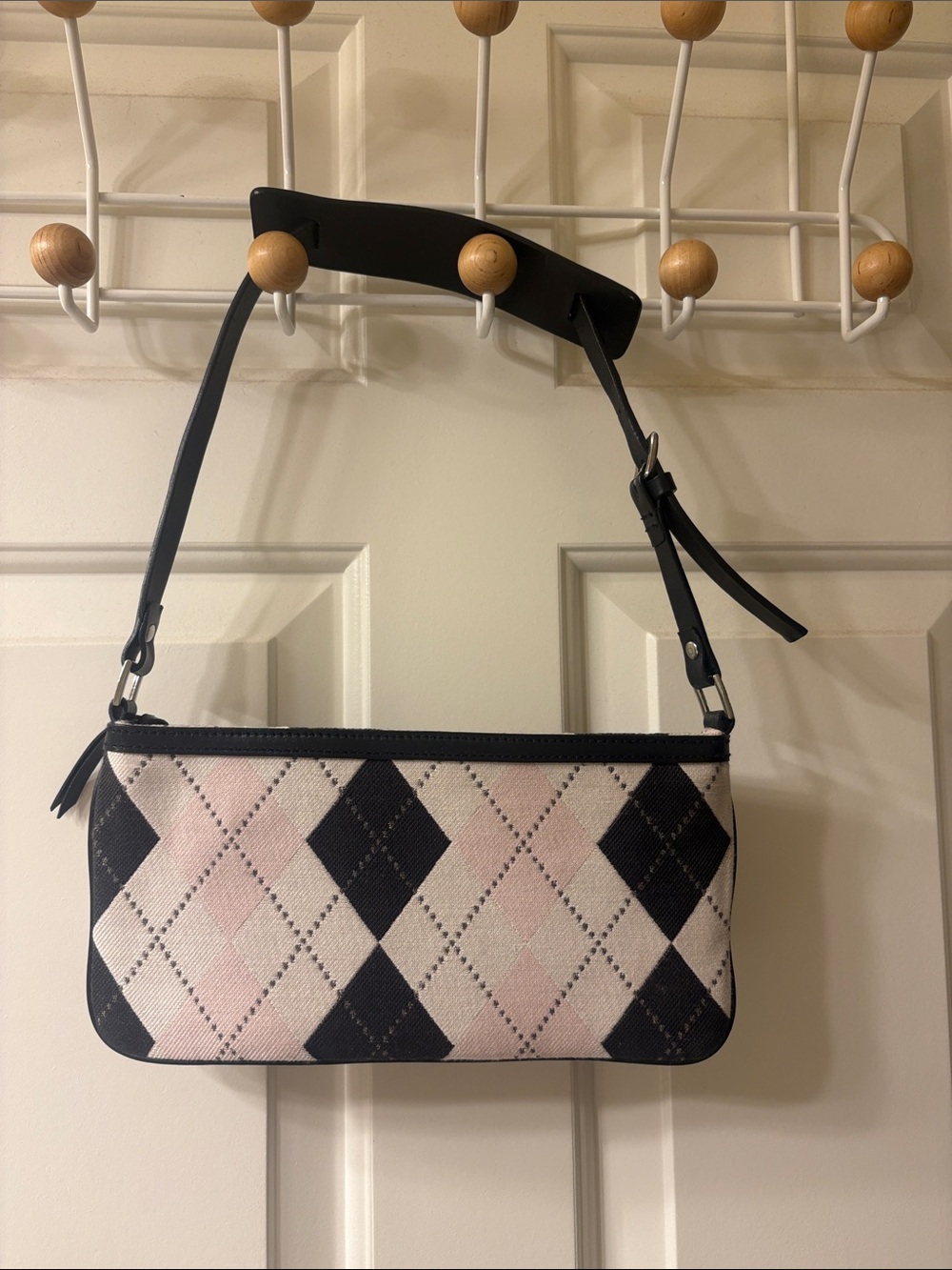 Pringle Black and Pink Argyle Mini Cashmere Shoulder Bag